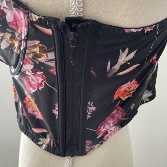 VICTORIAS SECRET VERY SEXY BLACK FLORAL SATIN BUSTIER CORSET TOP 36C GUC - Picture 7 of 9